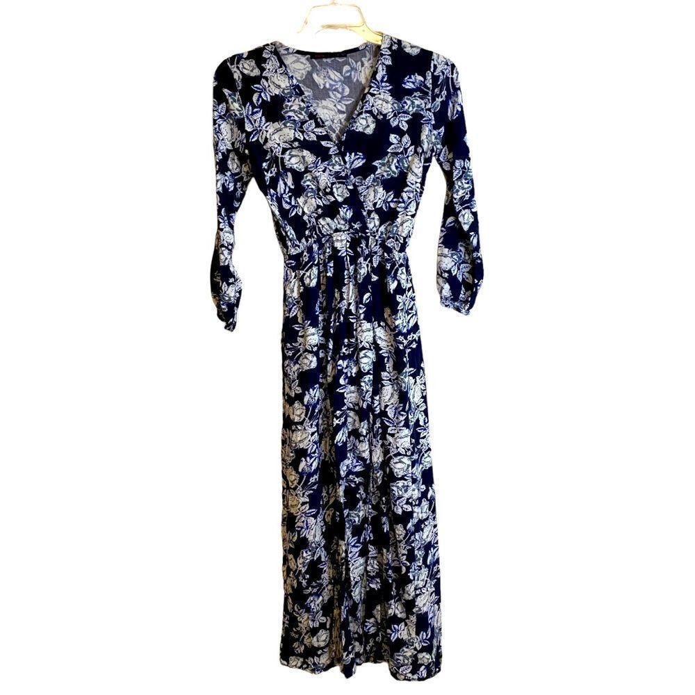 Fraiche Floral Maxi Dress Black White Roses Sz S